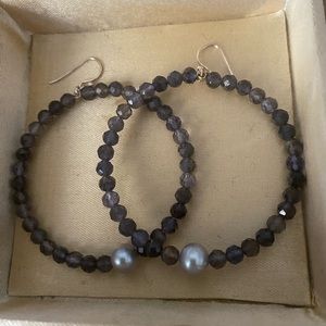 💜Chan Luu earrings. Iolite, blue pearl & silver round dangles w french wires